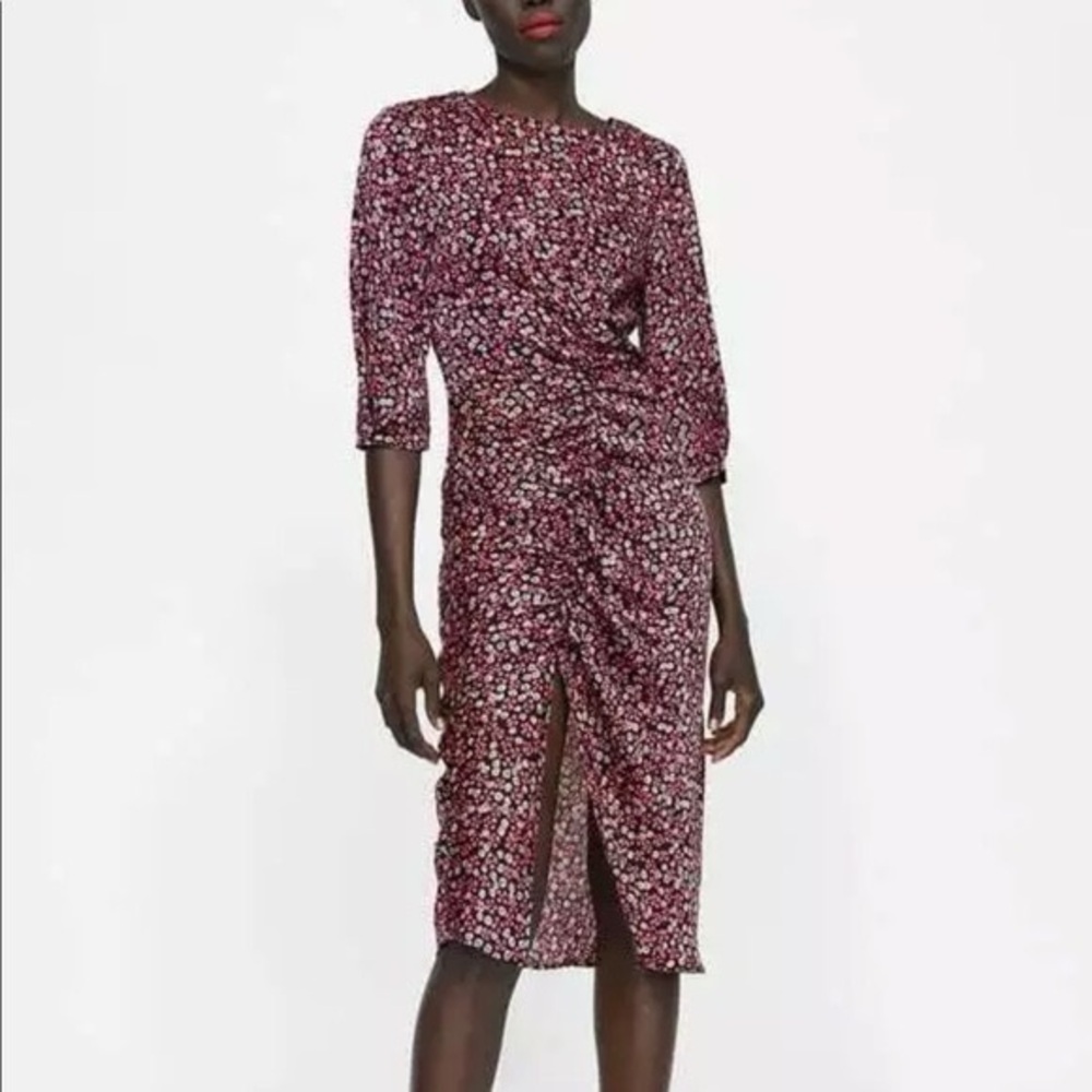 NWT Zara black and pink midi dress